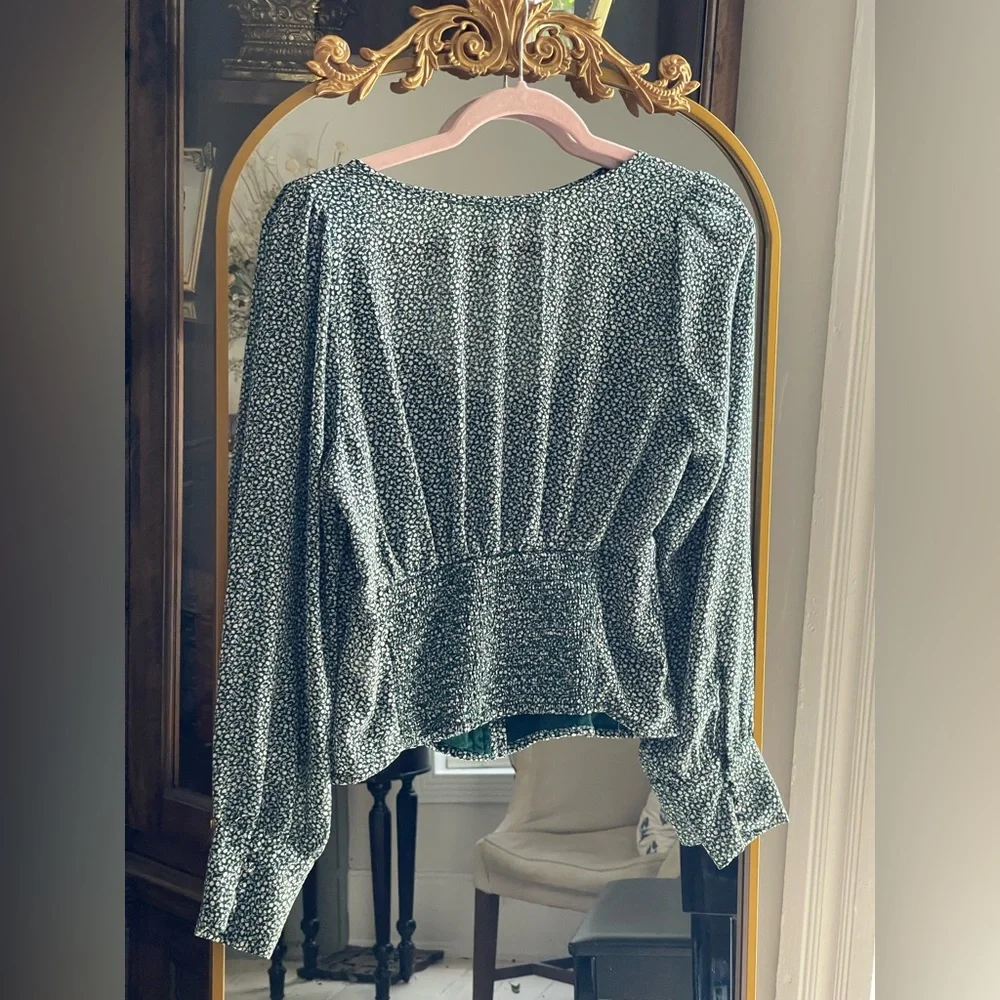 Abercrombie & Fitch Green Floral Square-Neck Long-Sleeve Blouse